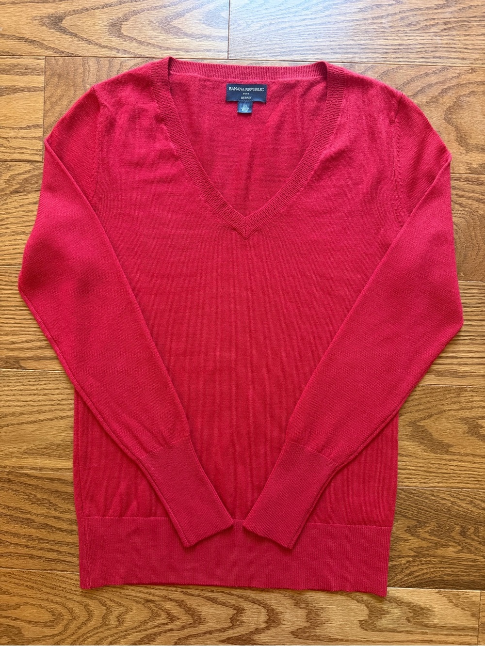 Banana Republic Red Classic V-Neck Merino Wool Sweater